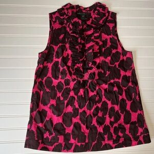Marc By Marc Jacobs Ruffle Front Pink & Black Leopard Top Sleeveless Shirt SMALL